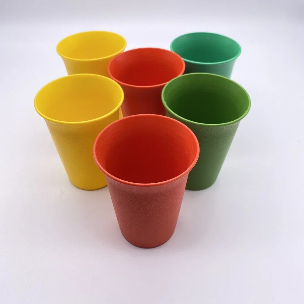 6 Vintage Tupperware Cups Tumblers #109-33,36,38,37. Red Green Yellow No Lids